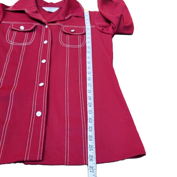 Vintage 1970's JCPenney Wide Lapel Collar Burgundy Red Button Up Jacket / Shirt, - Picture 7 of 11